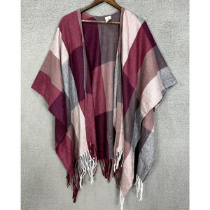 Woolrich Poncho Women One Size Purple Plaid Fringe Boho Western Preppy Chic Cozy